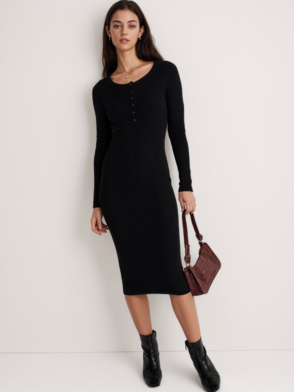 NWT Madewell Henley Sweater Midi Dress True Black M